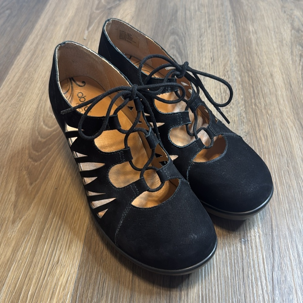 Abeo Women's Bio Kamela AK150 Black Suede Leather Comfort Wedge Heels Size 9.5 N - Picture 2 of 10